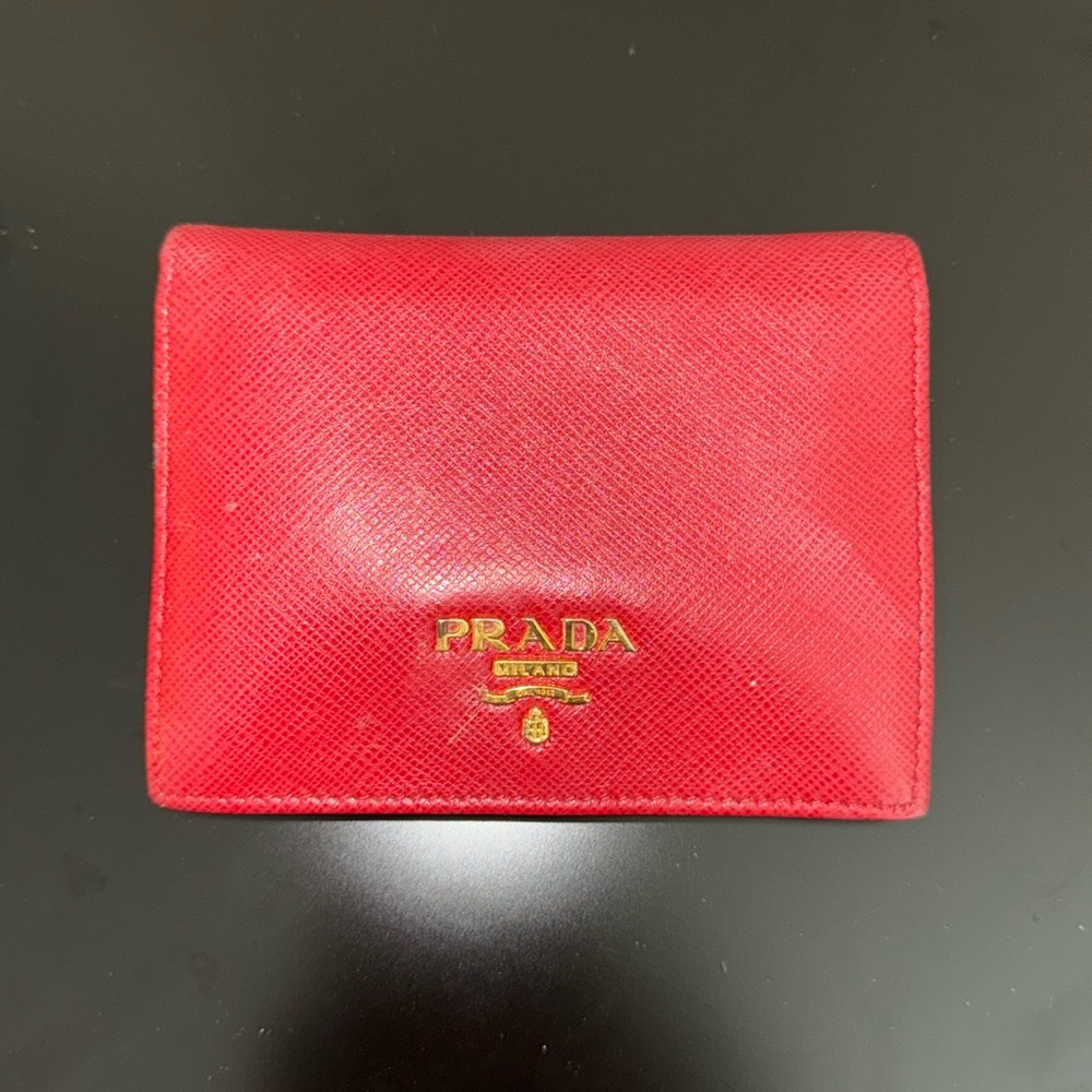 Prada Red Wallet Vintage 1Mv204 Fuoco Saffiano w/Authentication Card